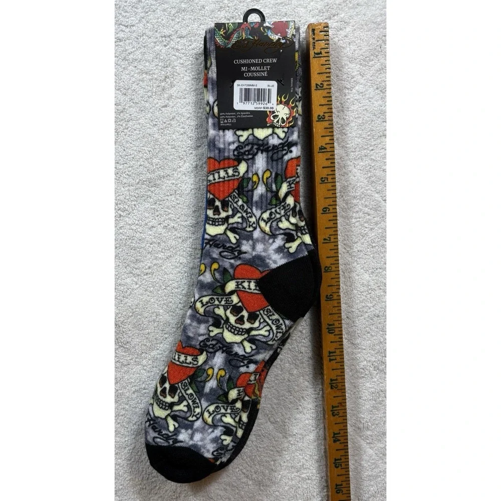 Ed Hardy Men's 3 Pairs Cushioned Crew Socks Size 6-12 Snake Skulls NWT -2050